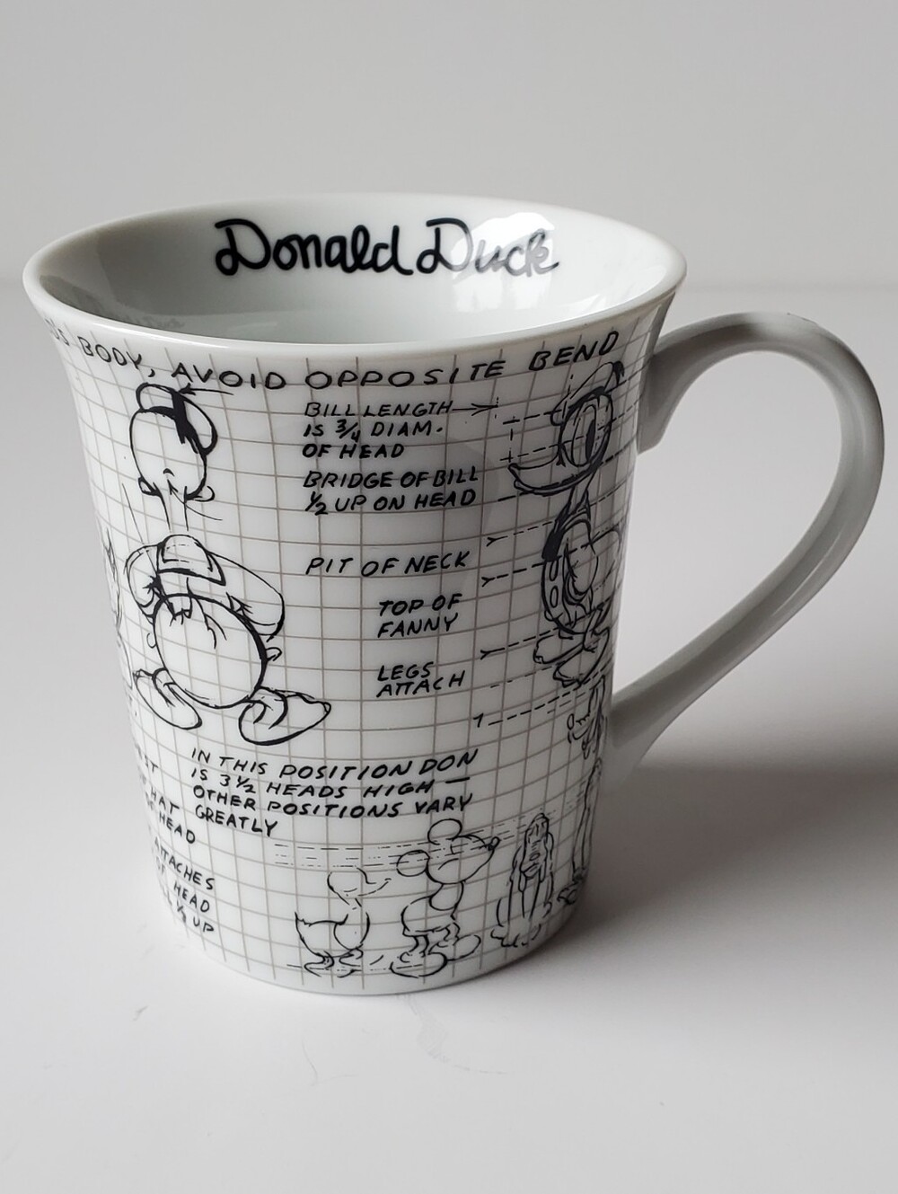 Disney Sketch Book Donald Duck Coffee Mug Animator Grid Blueprint Drawing Cup